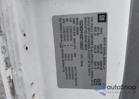 2012 Chevrolet Express 2500 Work Van from USA, damaged, VIN 1GCWGFFA8C1108597